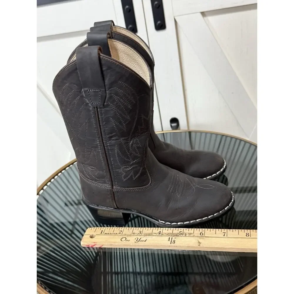 Old West 1151 Kids Brown Leather Western Cowboy Boots Embroidered Size 10.5